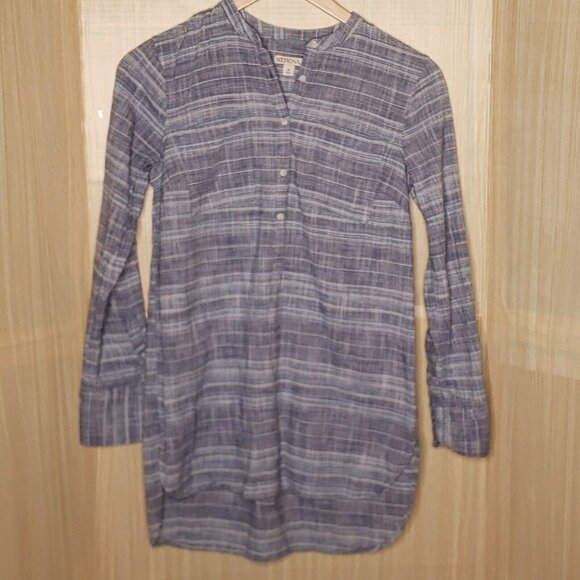 Merona Womens Blue Long Sleeve Cotton Striped Textured Print Tunic Medium - Picture 1 of 6